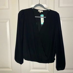Black Blouse with Scallop Edge Detailing